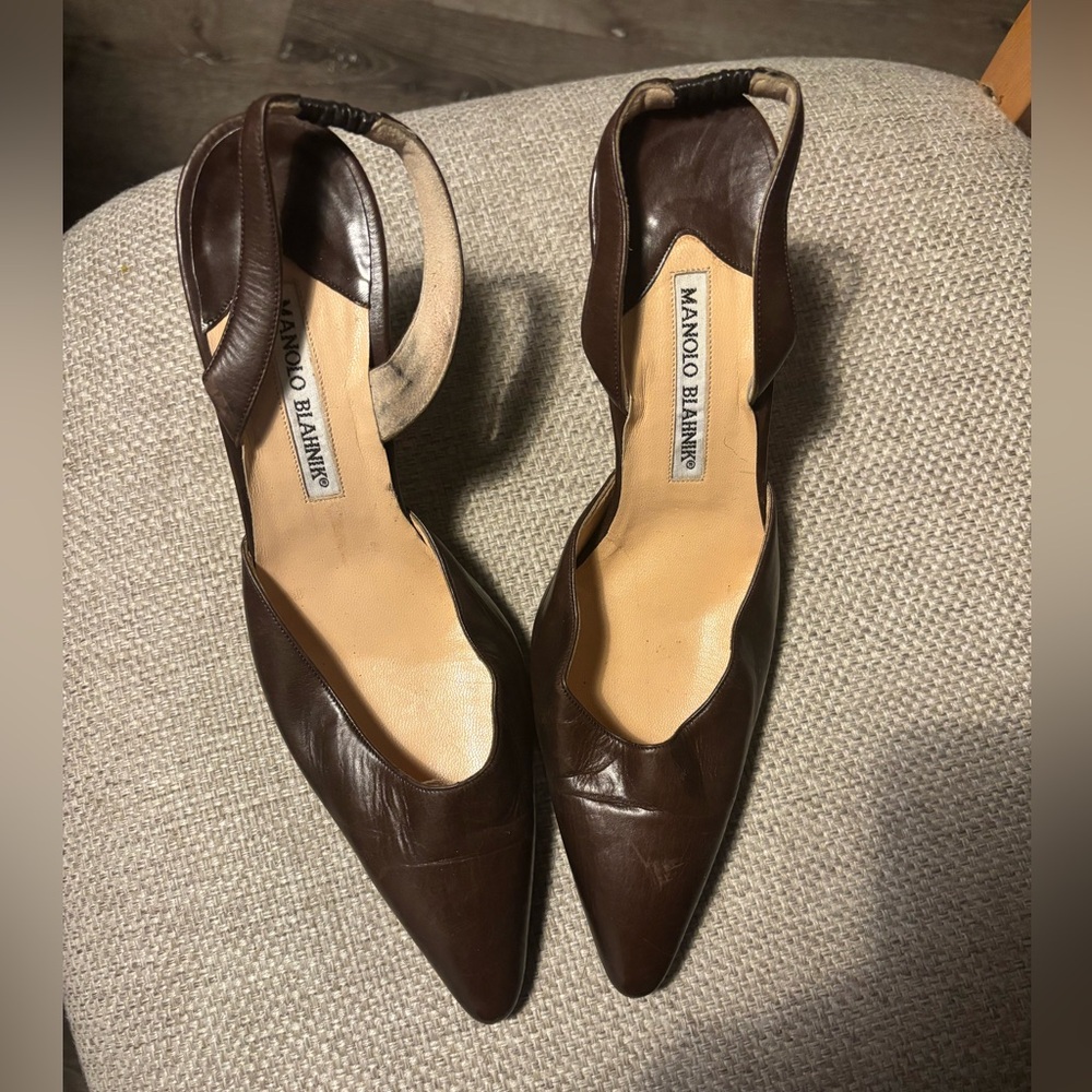 Manolo Blahnik Dark Brown Leather Heels